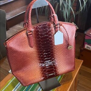 Brahmin Stylish Red-Brown Textured Satchel Handbag